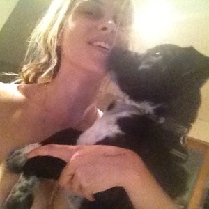 Teresa Palmer perky tits with her black dog